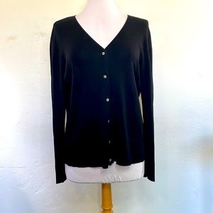 Joseph A. Black Long Sleeve Button Up Mother of Pearl Buttons V Neck Sweater